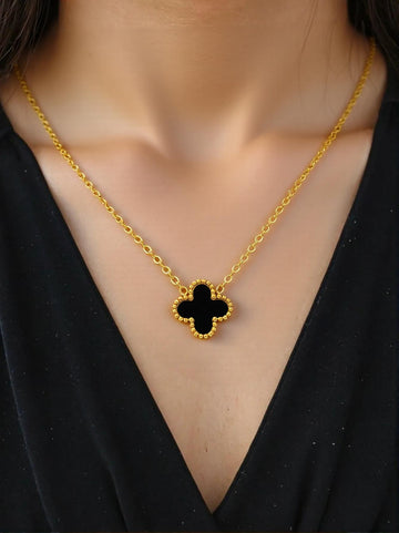 Black-White Upside Down Cross Golden Necklace
