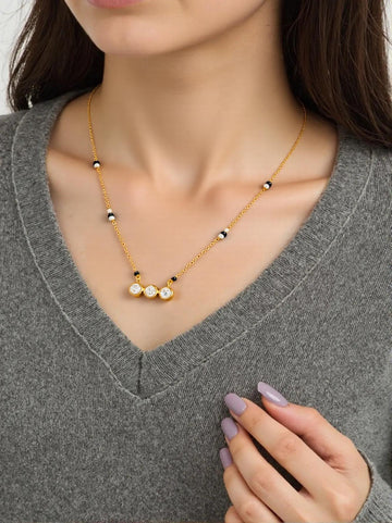 Midnight Tri Stones Gold Elegance Necklace