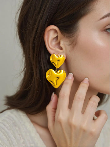 Double Wavy Heart Gold Earrings