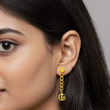 Gucci Gold Chain Link Earrings with Logo Charm