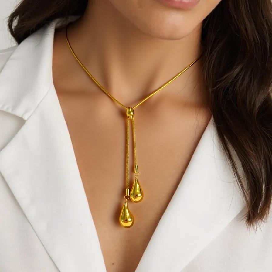 Gold Chunky Double Drop Necklace