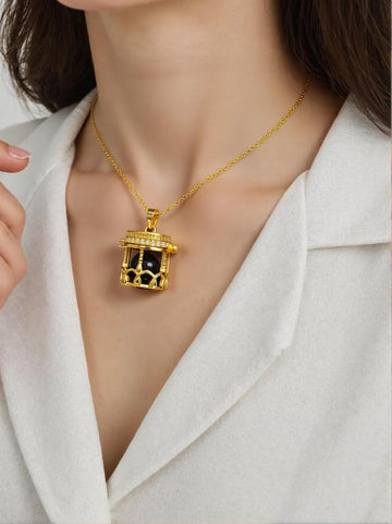 Golden Cage Pendant Necklace with beads