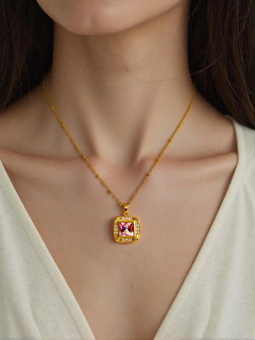 Multi Gemstone Square Necklace
