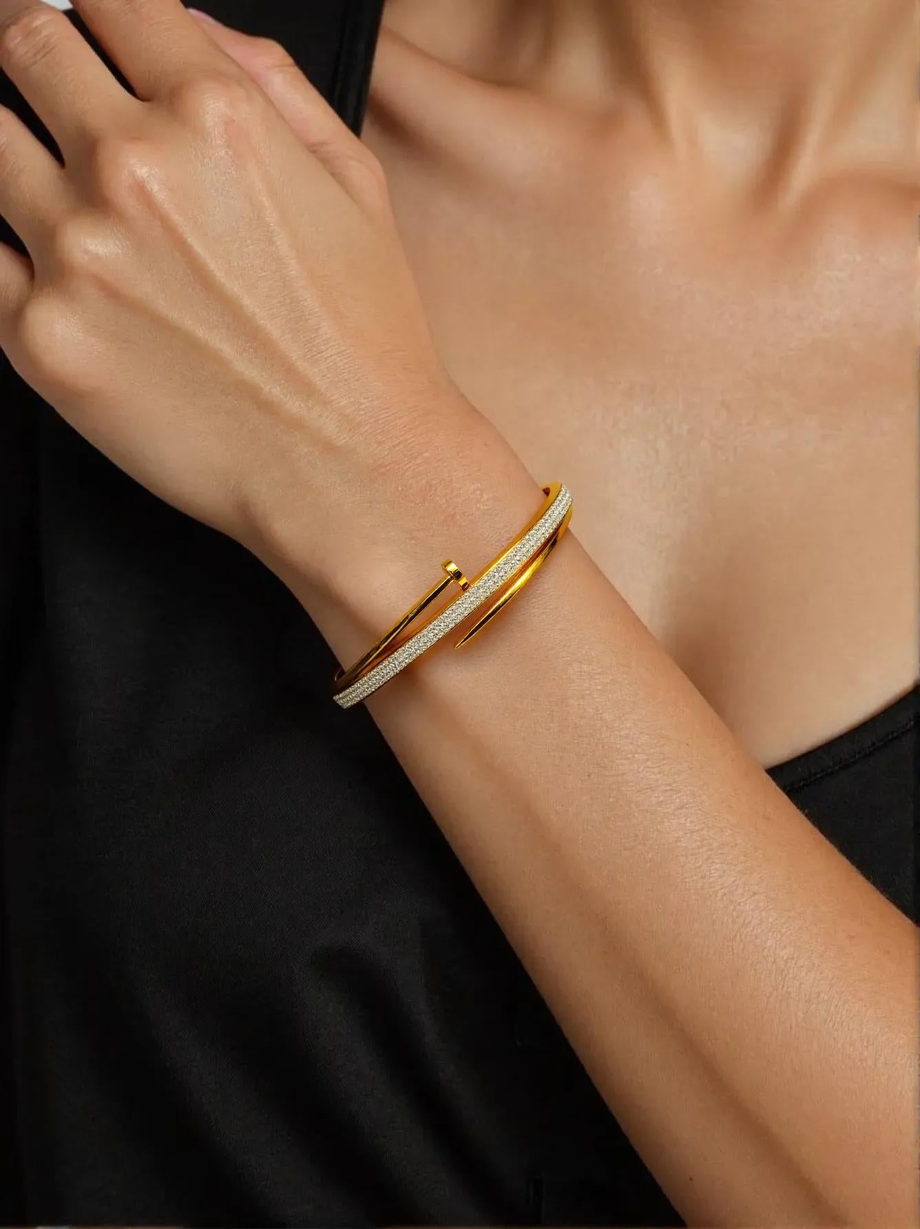Stone Studded Nail Bracelet 18K Gold Coated