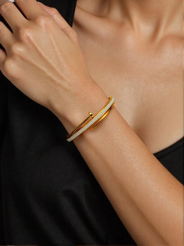 Stone Studded Nail Bracelet 18K Gold Coated