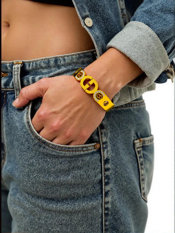 18k Gold Plated Stone Studded Bracelet with Dior Branding