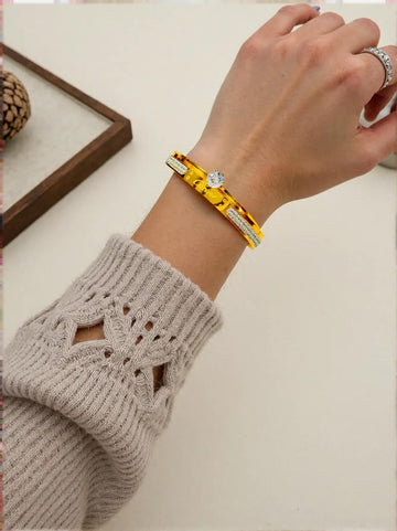 18k Gold Plated Stone Studded Cuff Bracelet with Diamond