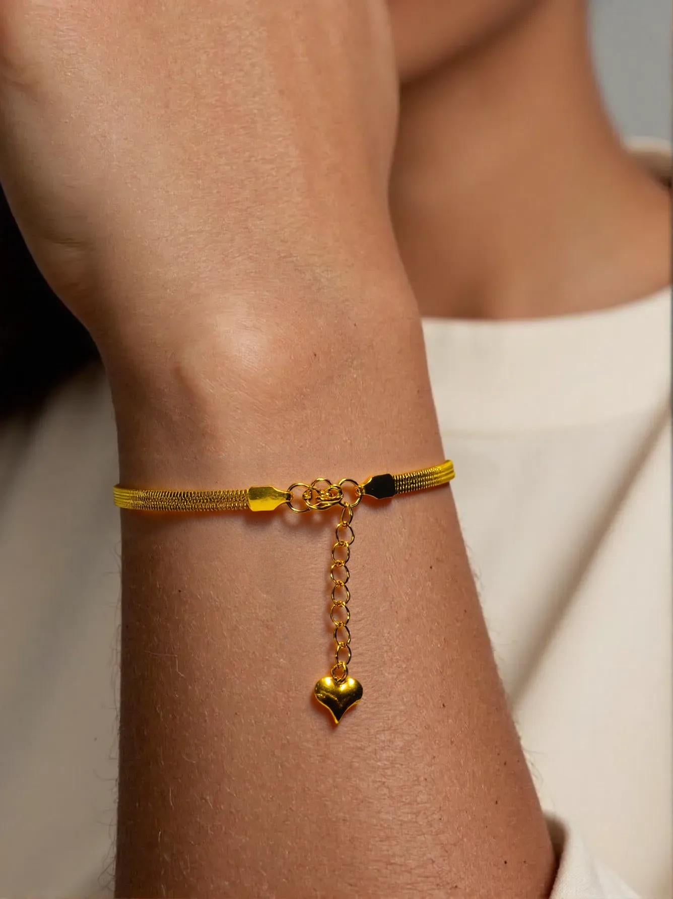 Golden Heart Snake Chain Bracelet