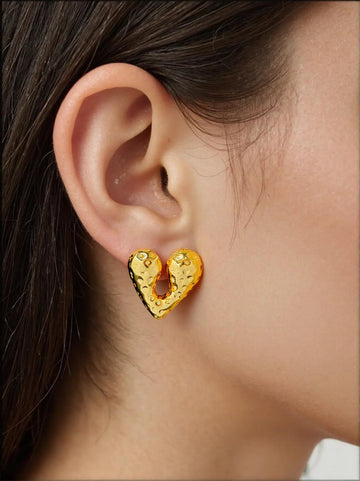 Textured Golden Heart Earrings