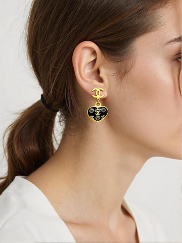 Black Heart and Gold Chanel-Inspired Earrings