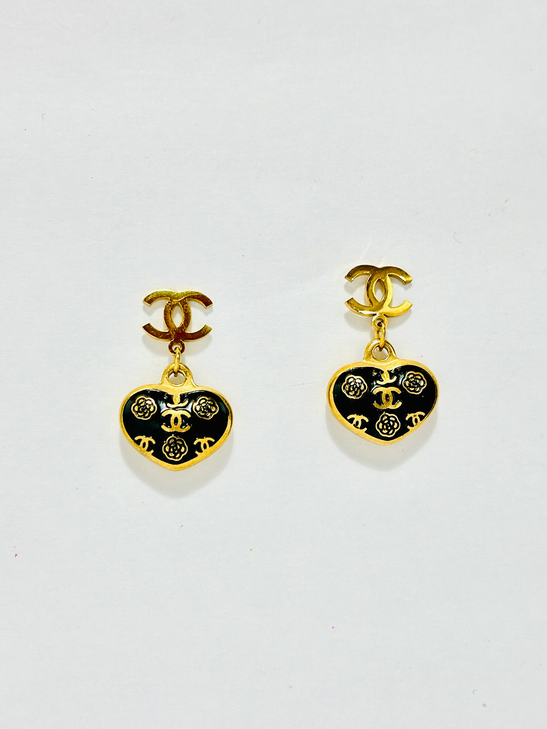 Black Heart and Gold Chanel-Inspired Earrings