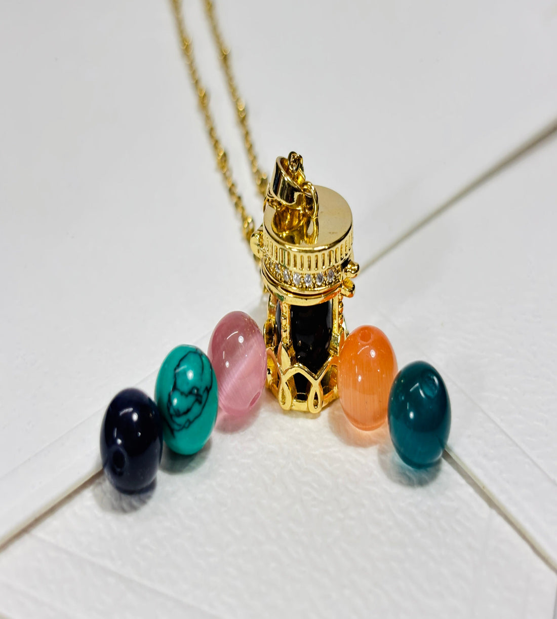 Golden Cage Pendant Necklace with beads