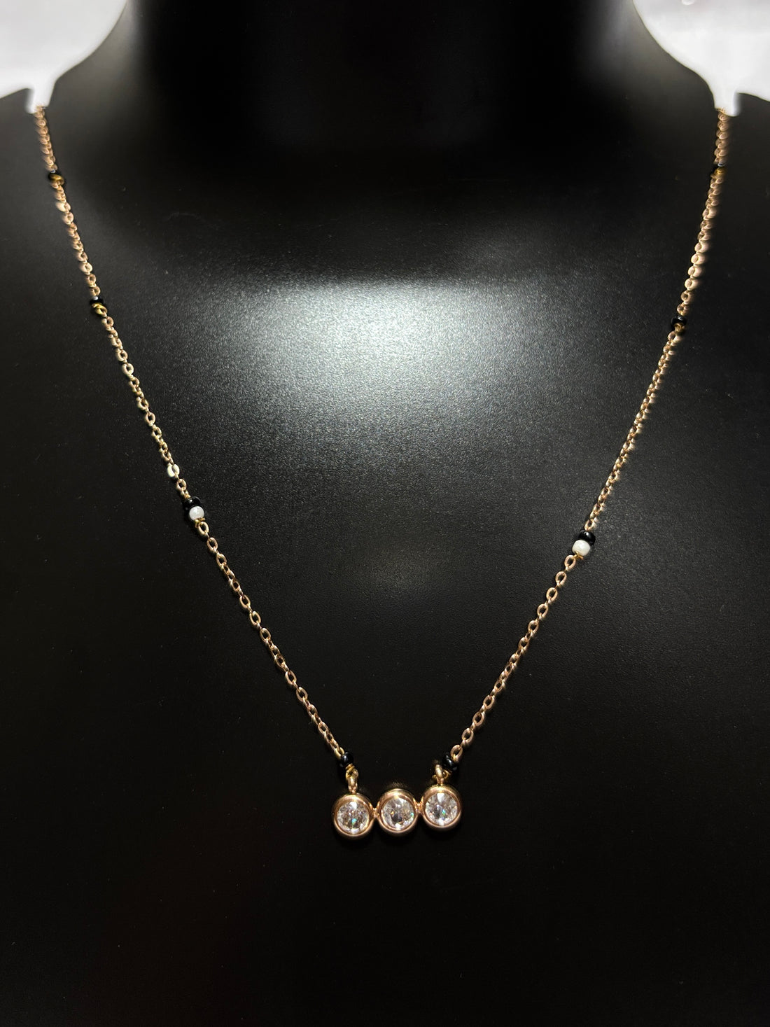 Midnight Tri Stones Gold Elegance Necklace