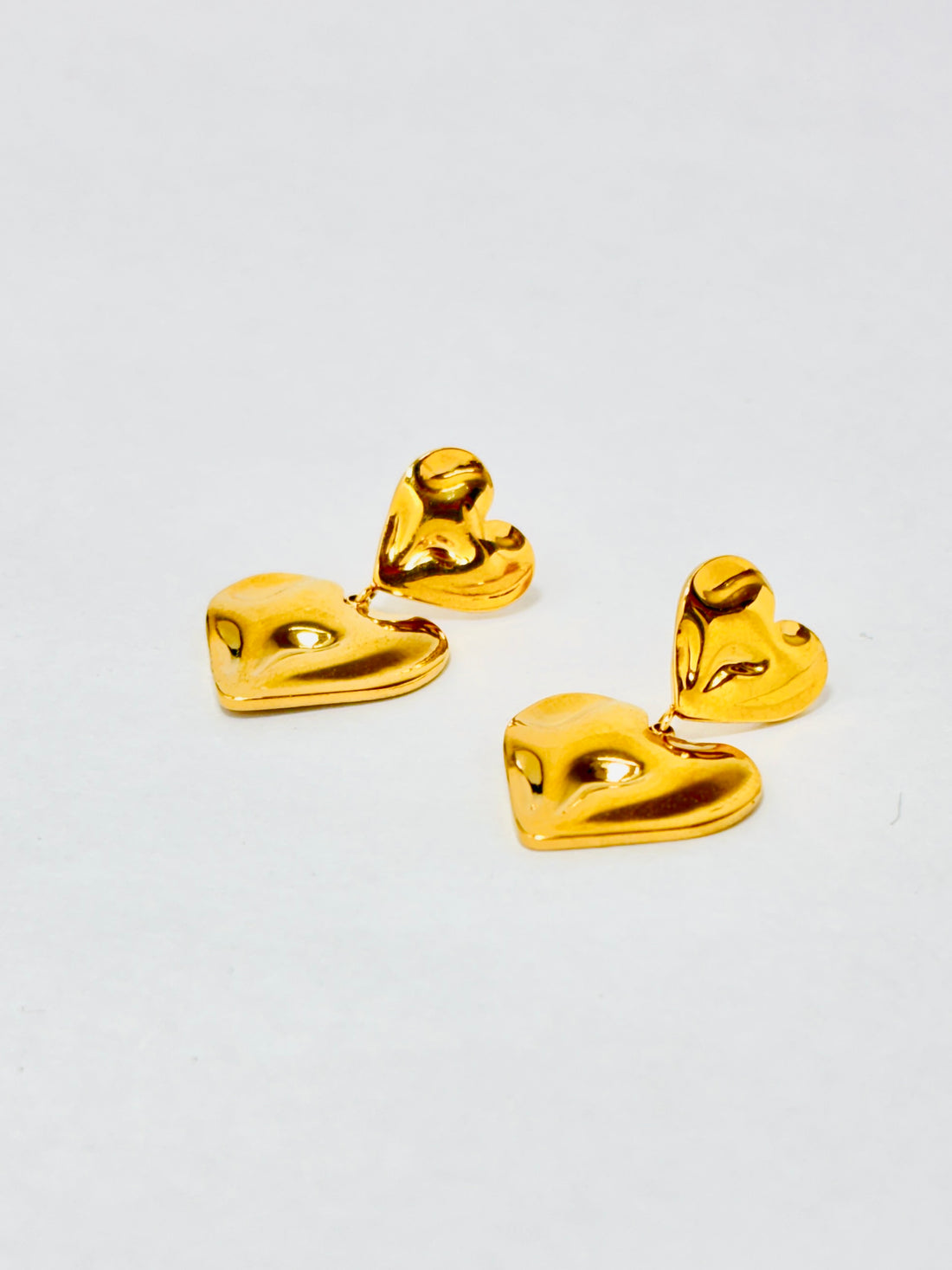Double Wavy Heart Gold Earrings