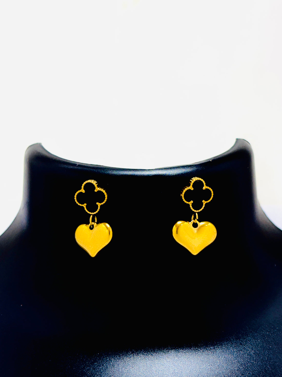 Black Clover and Golden Heart Dangling Earrings