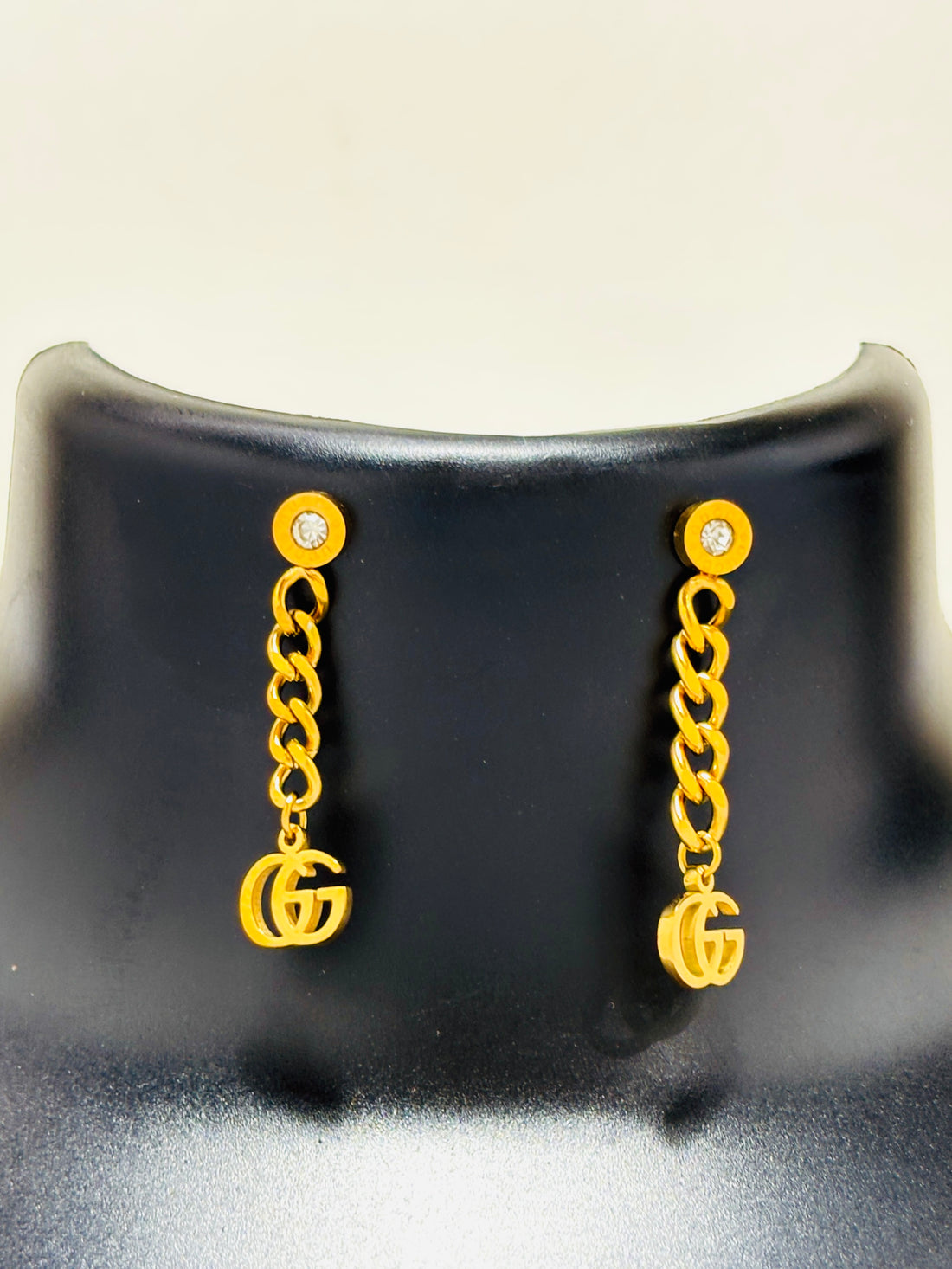 Gucci Gold Chain Link Earrings with Logo Charm