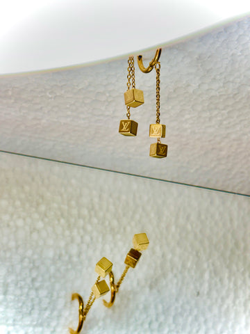 Louis Vuitton Gold Cube Chain Earrings