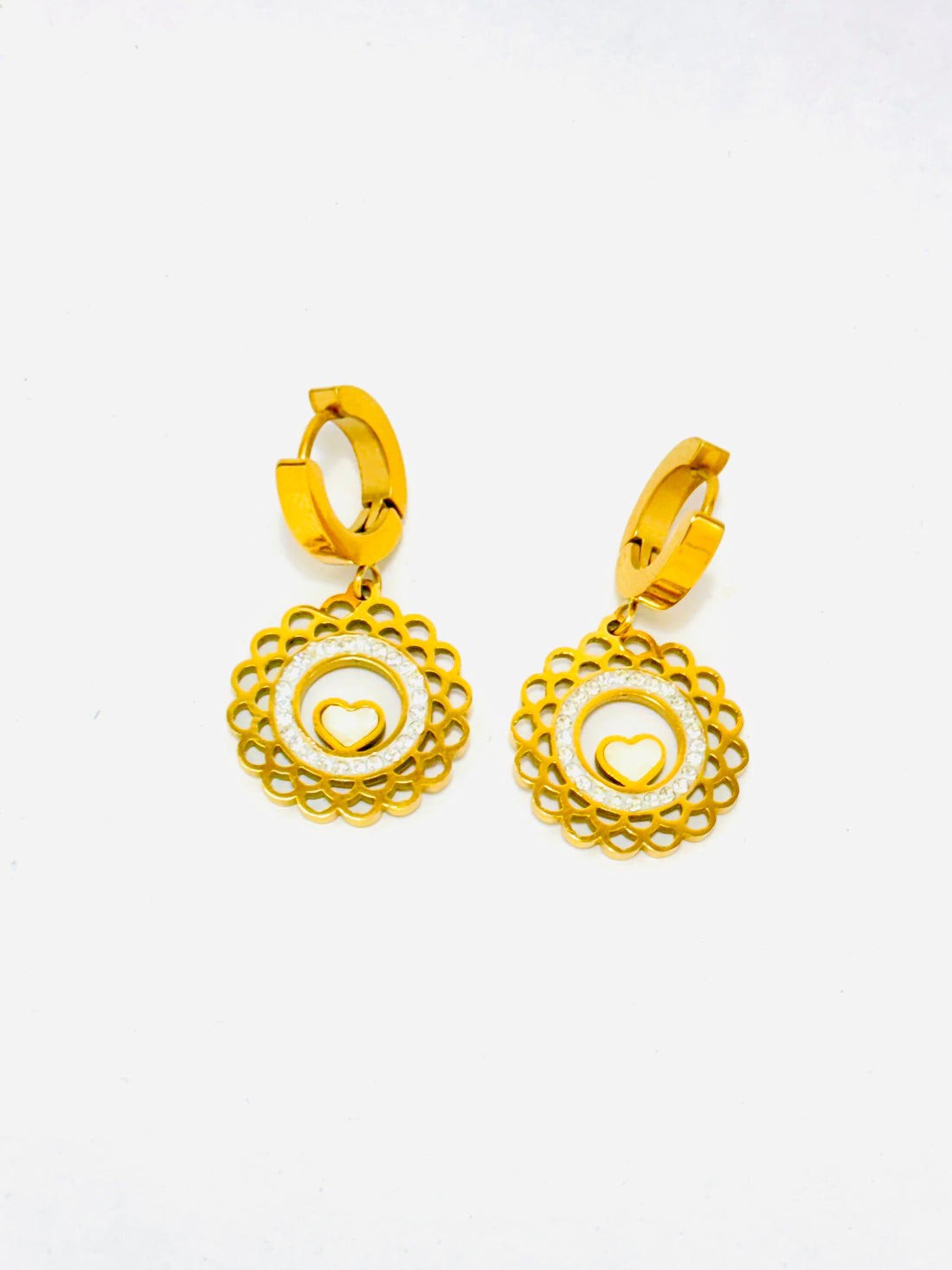 Golden Heart Lattice Hoop Earrings