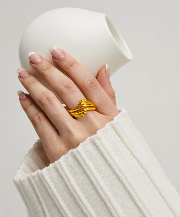 Radiant Elegance Gold Wave Ring