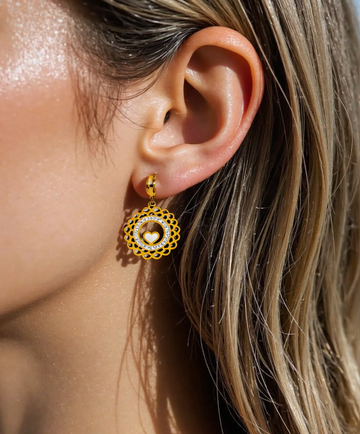 Golden Heart Lattice Hoop Earrings